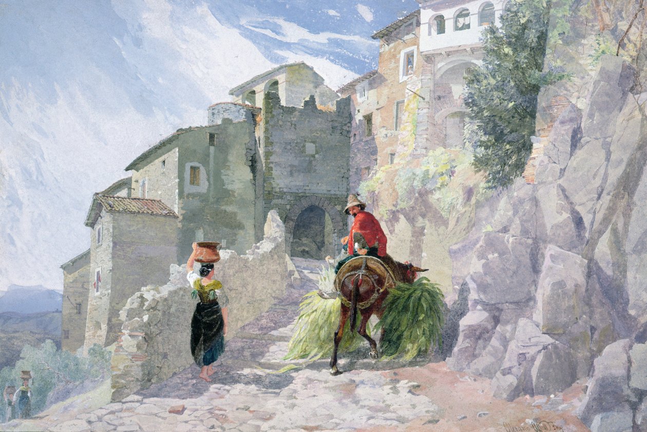 San Roccon luostari, Olevano, 1800-luku (akvarelli) tekijältä Alfred Downing Fripp