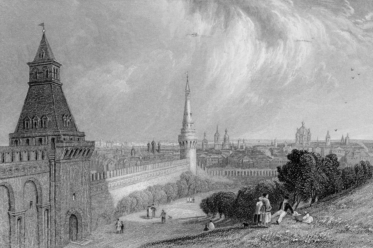 Moskova Kremlin esplanadilta, kaiverrettu J. T. Willmore tekijältä Alfred Gomersal Vickers