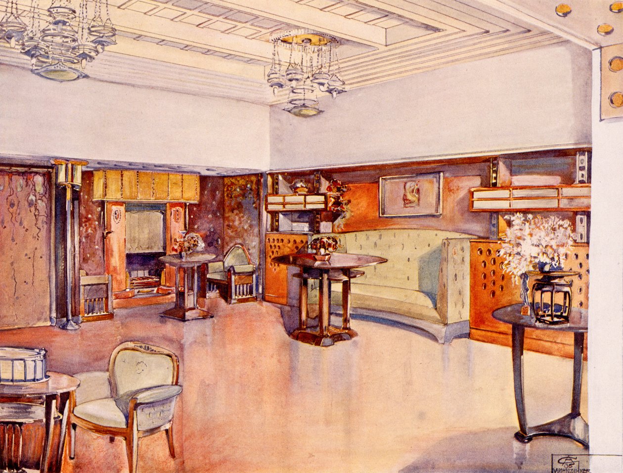 Olohuone, 1905 (wc paperilla) tekijältä Alfred Grenander