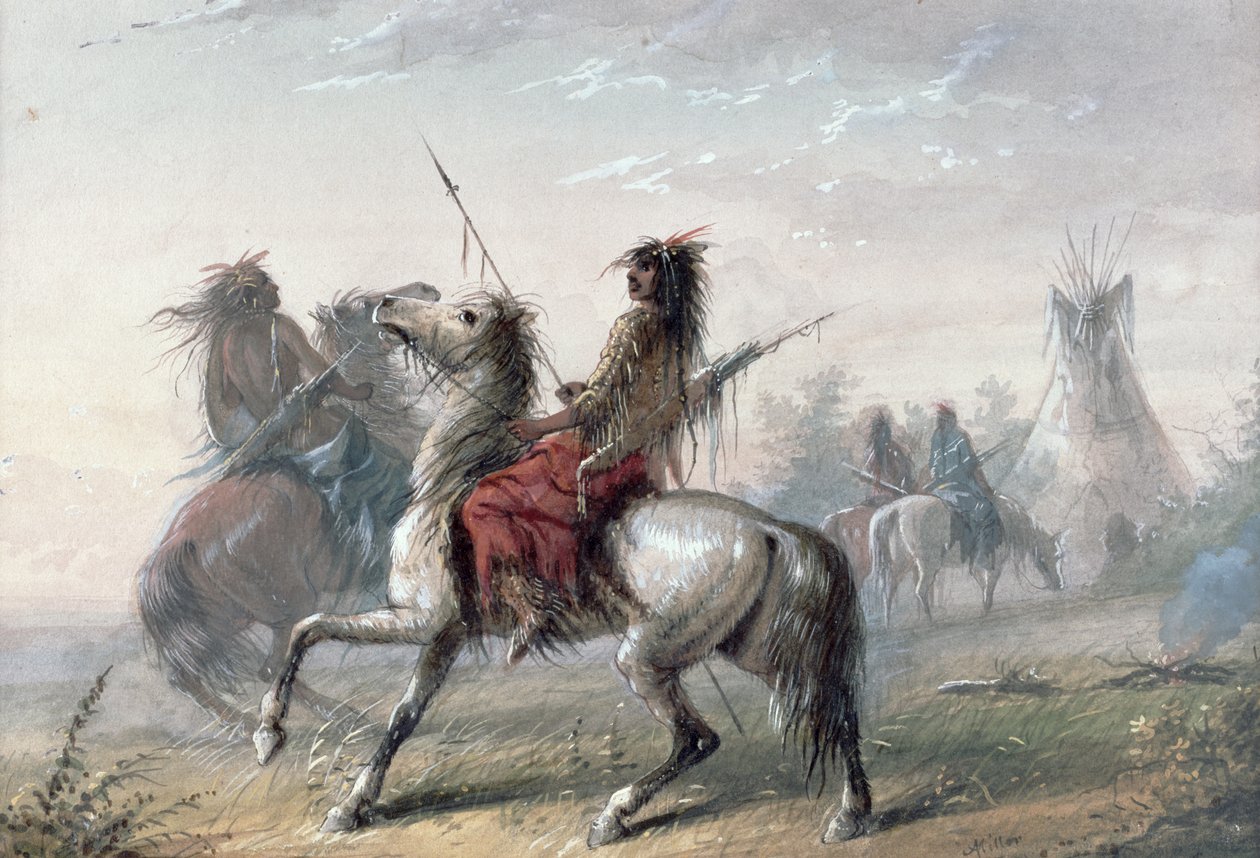 Käärmeintiaanit, 1837 tekijältä Alfred Jacob Miller
