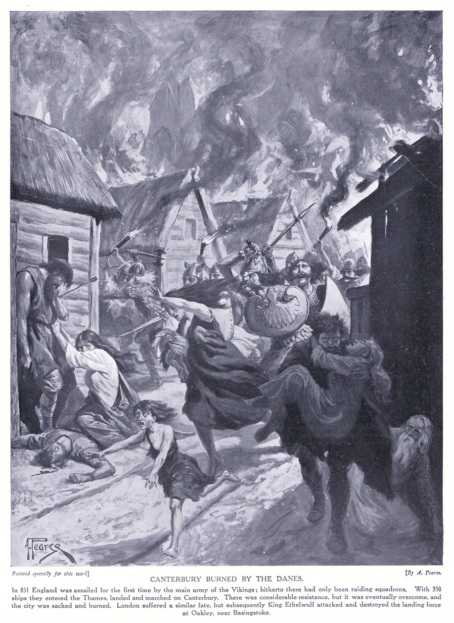 Tanskalaiset polttivat Canterburyn AD851, 1920-luvulla tekijältä Alfred Pearse
