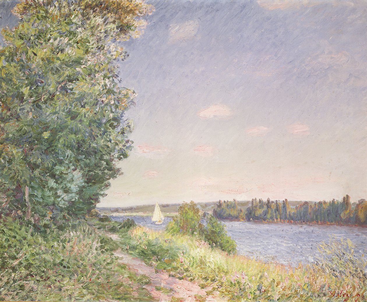 Normandia, vesitie illalla, Sahurs, 1894 tekijältä Alfred Sisley