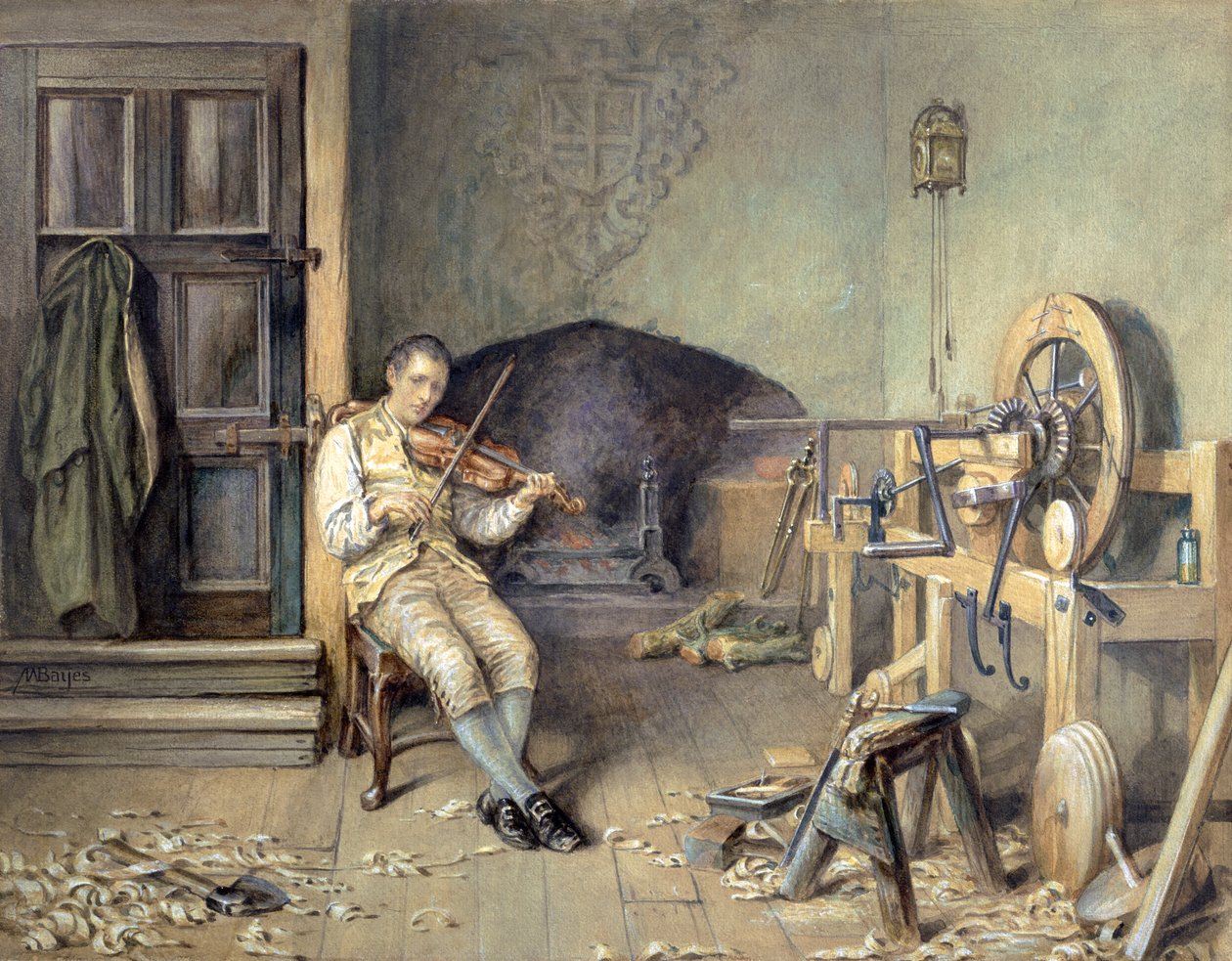 Samuel Crompton (1753-1827) keksii kehräämön, 1895. tekijältä Alfred Walter Bayes