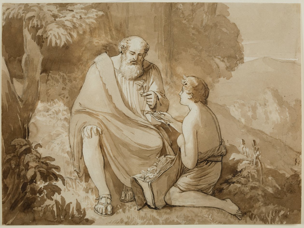 Kuvitus "Comus" (muste paperille) tekijältä Alfred Edward Chalon