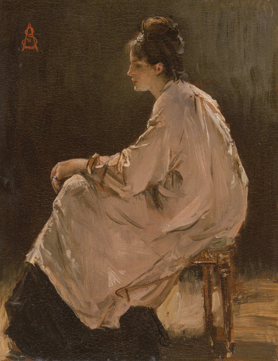 Istuva tyttö (öljy laivalla) tekijältä Alfred Emile Stevens