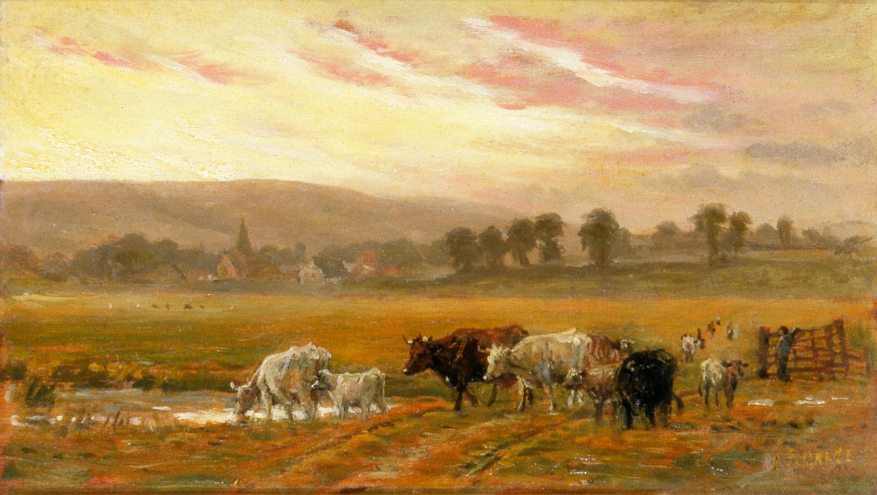 Auringonlasku lähellä Amberleytä (öljy kankaalle) tekijältä Alfred Fitzwalter Grace