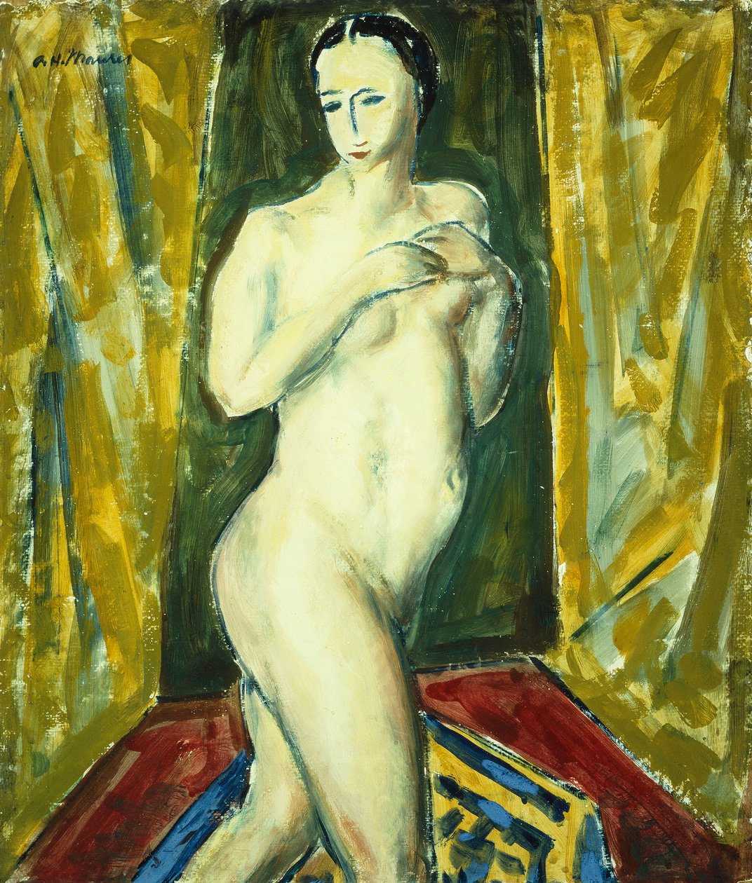 Seisova alastonkuva, n. 1927-28 (guassi laivalla) tekijältä Alfred Henry Maurer