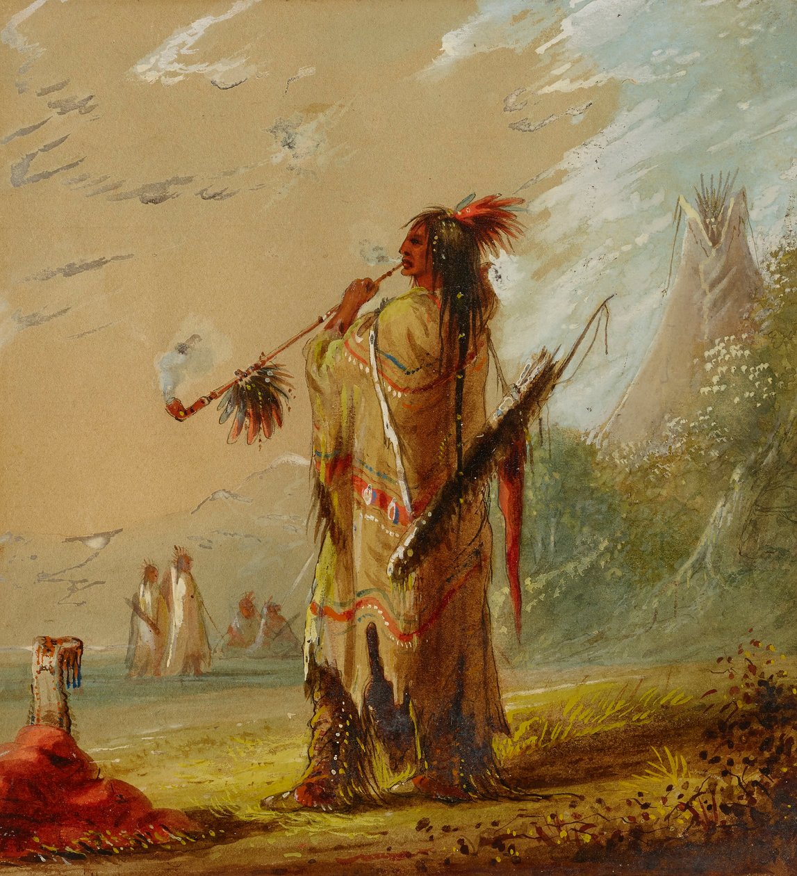 Shoshonee-intiaanien tupakointi tekijältä Alfred Jacob Miller