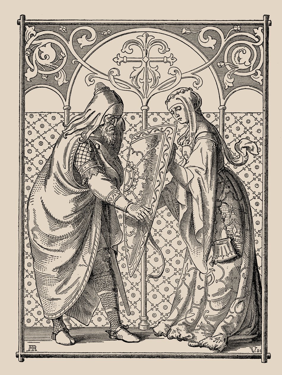 Nibelungit. Hagenin kilpipyyntö, 1840-1841. tekijältä Alfred Rethel