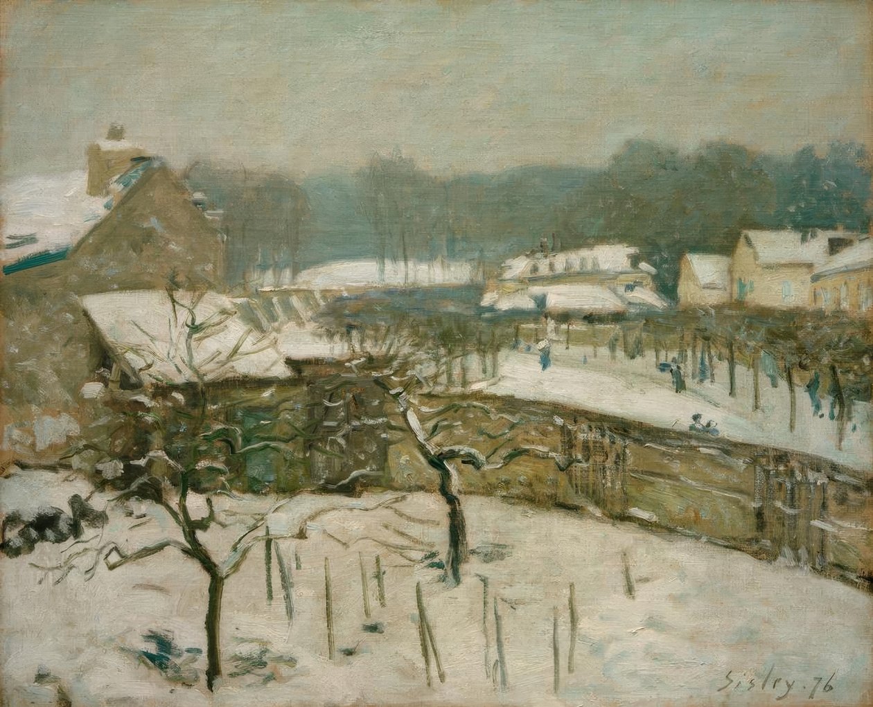 Louveciennes lumessa (lumitunnelma Marlyssa) tekijältä Alfred Sisley