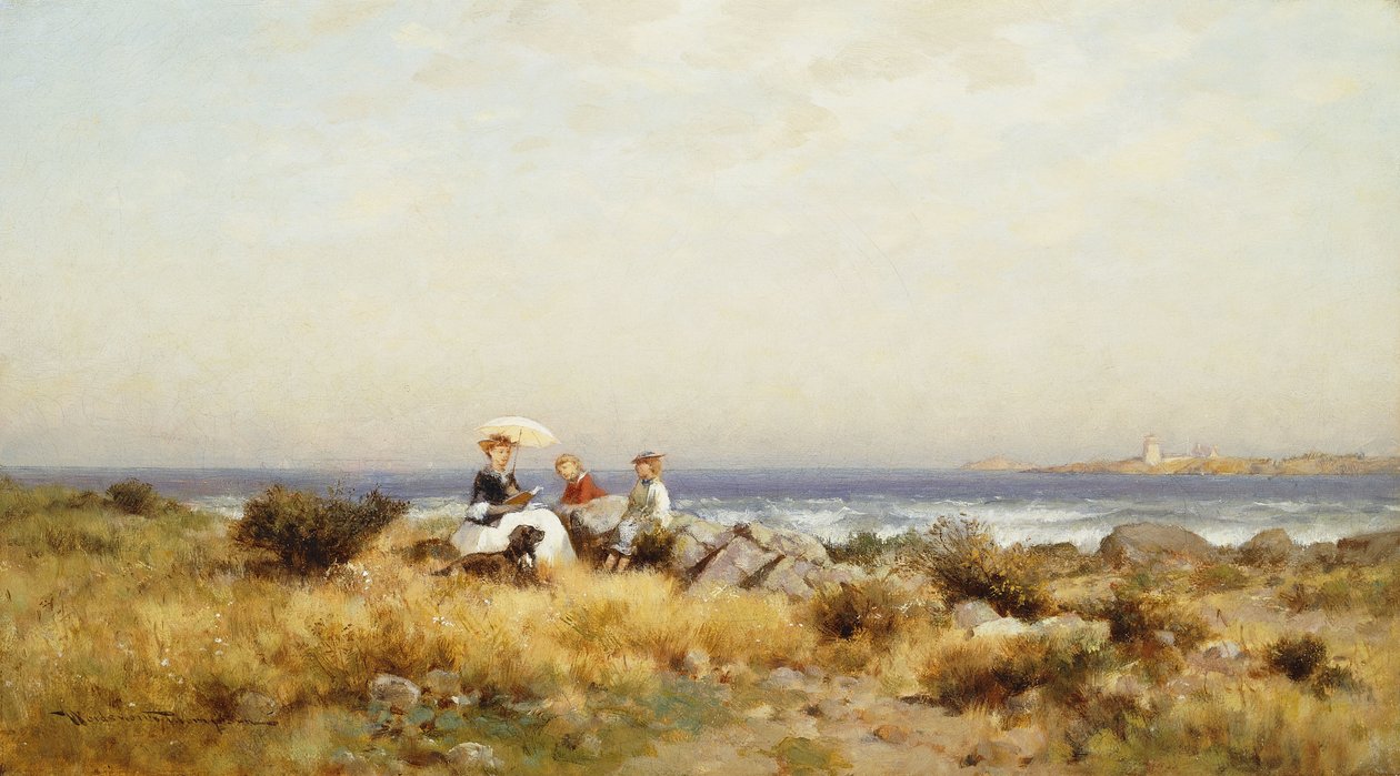 Lukeminen meren rannalla tekijältä Alfred Wordsworth Thompson