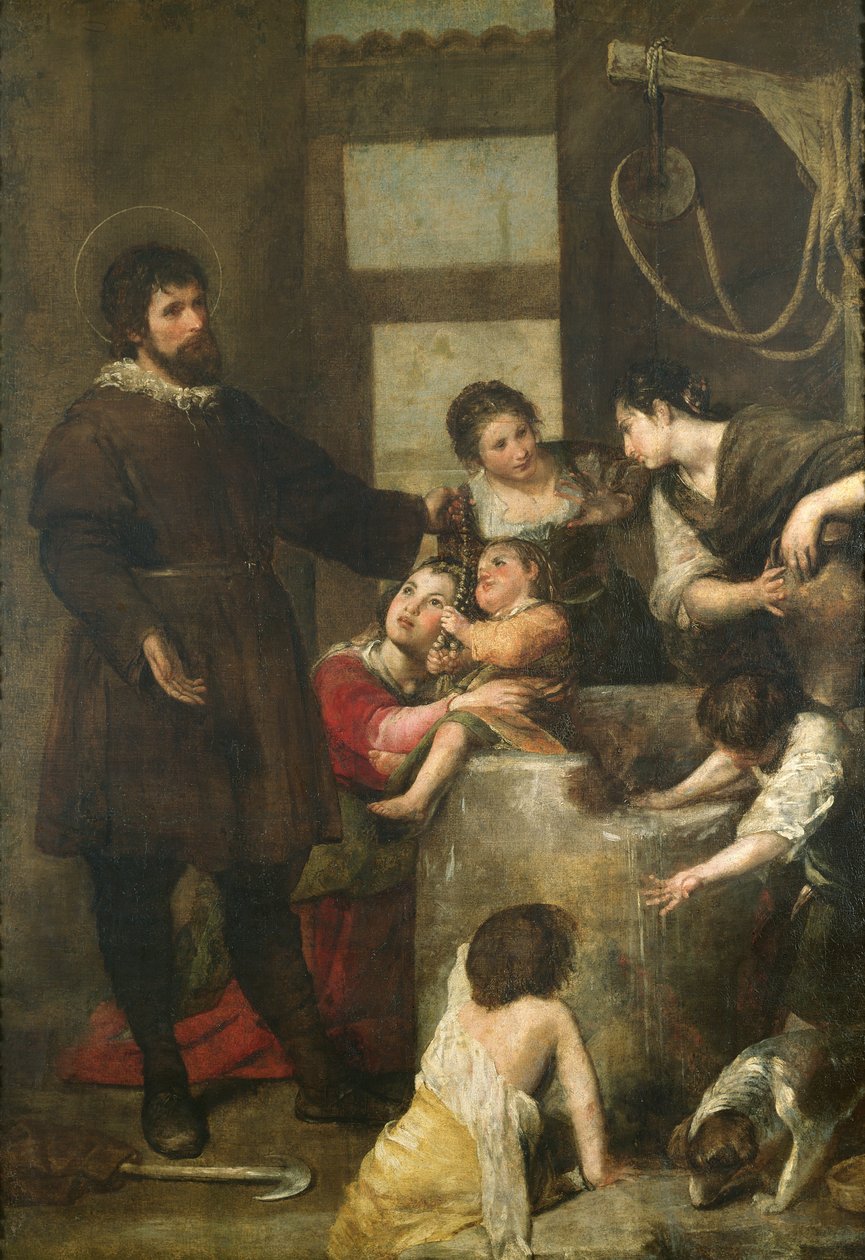 Pyhä Isidore pelastaa kaivoon pudonneen lapsen, 1646-48 tekijältä Alonso Cano