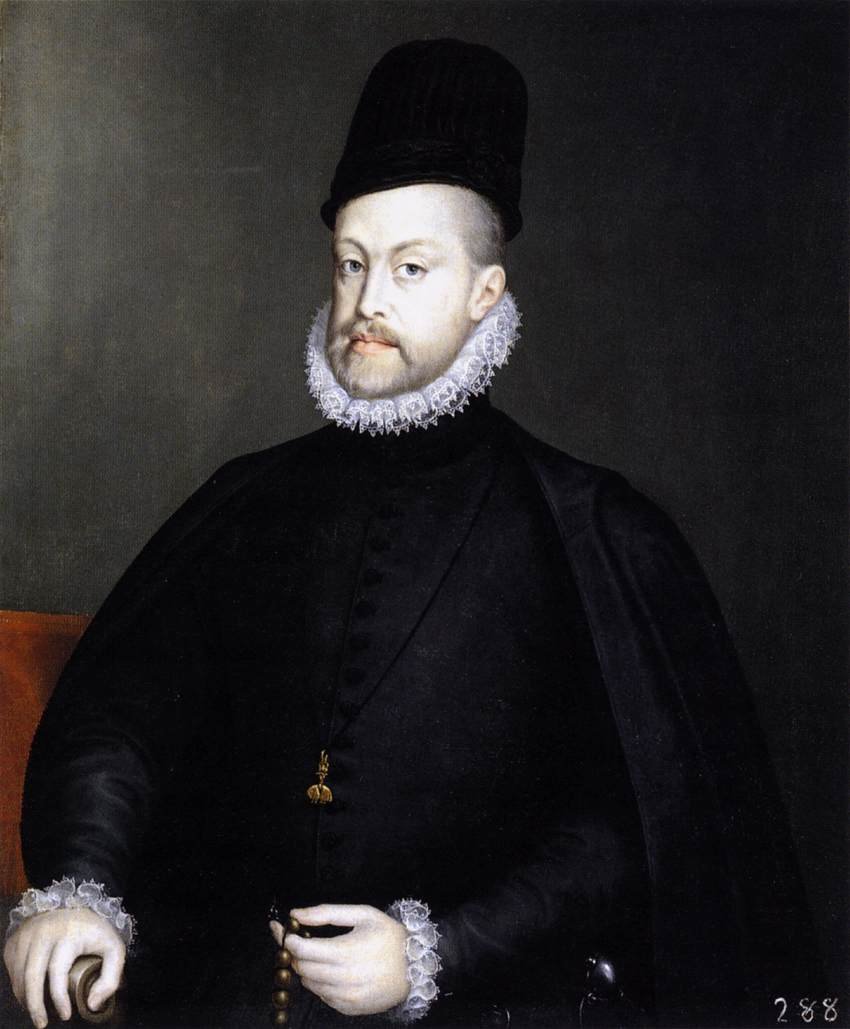 Philip II pitelee rukousnauhaa tekijältä Alonso Sánchez Coello