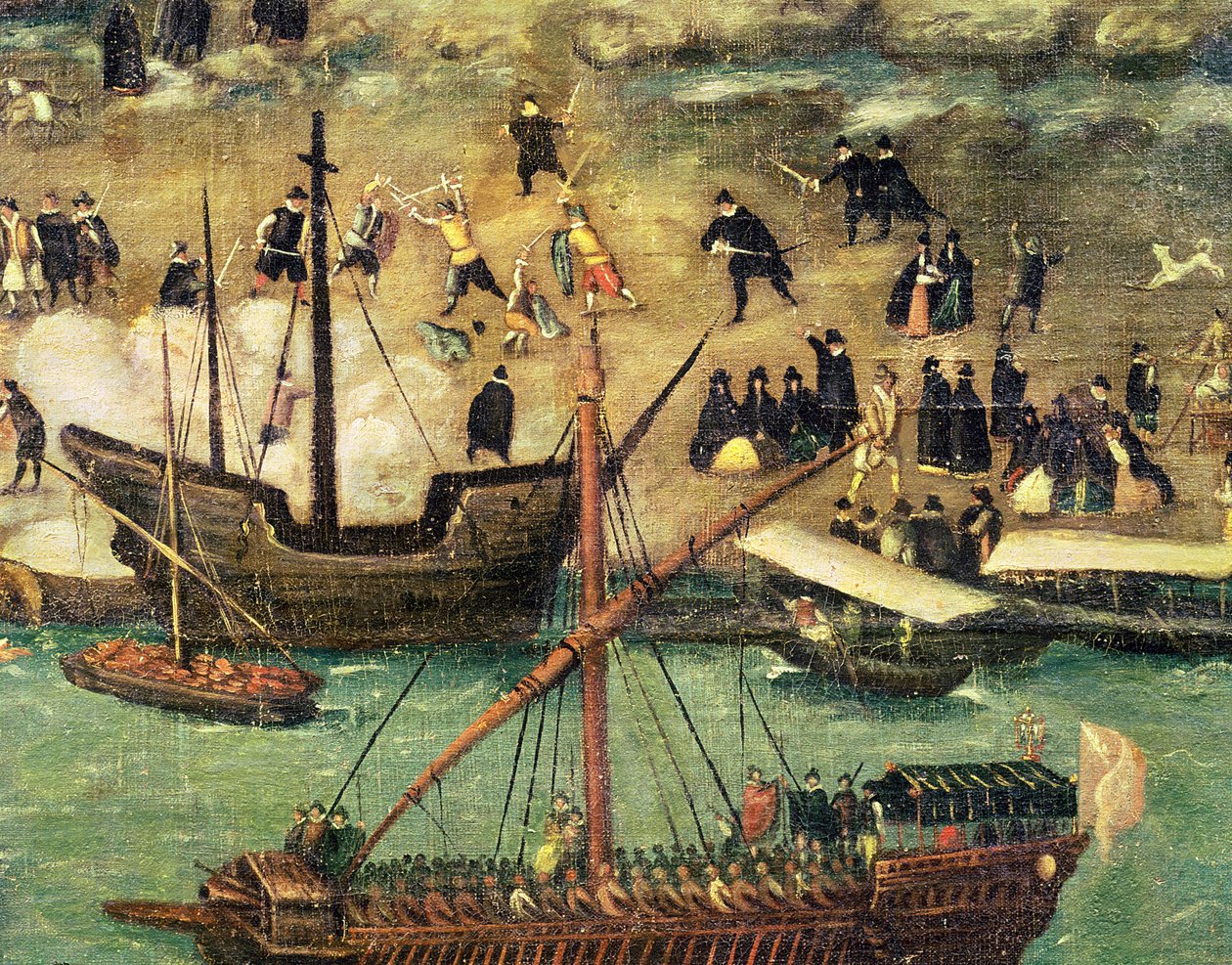 Sevillan satama, n. 1590 (yksityiskohta) tekijältä Alonso Sánchez Coello