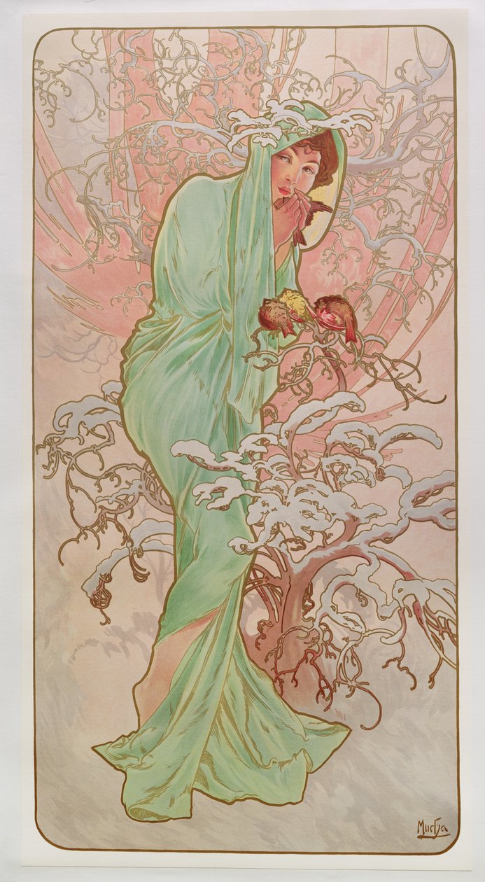 Vuodenajat: Talvi, 1896 tekijältä Alphonse Mucha