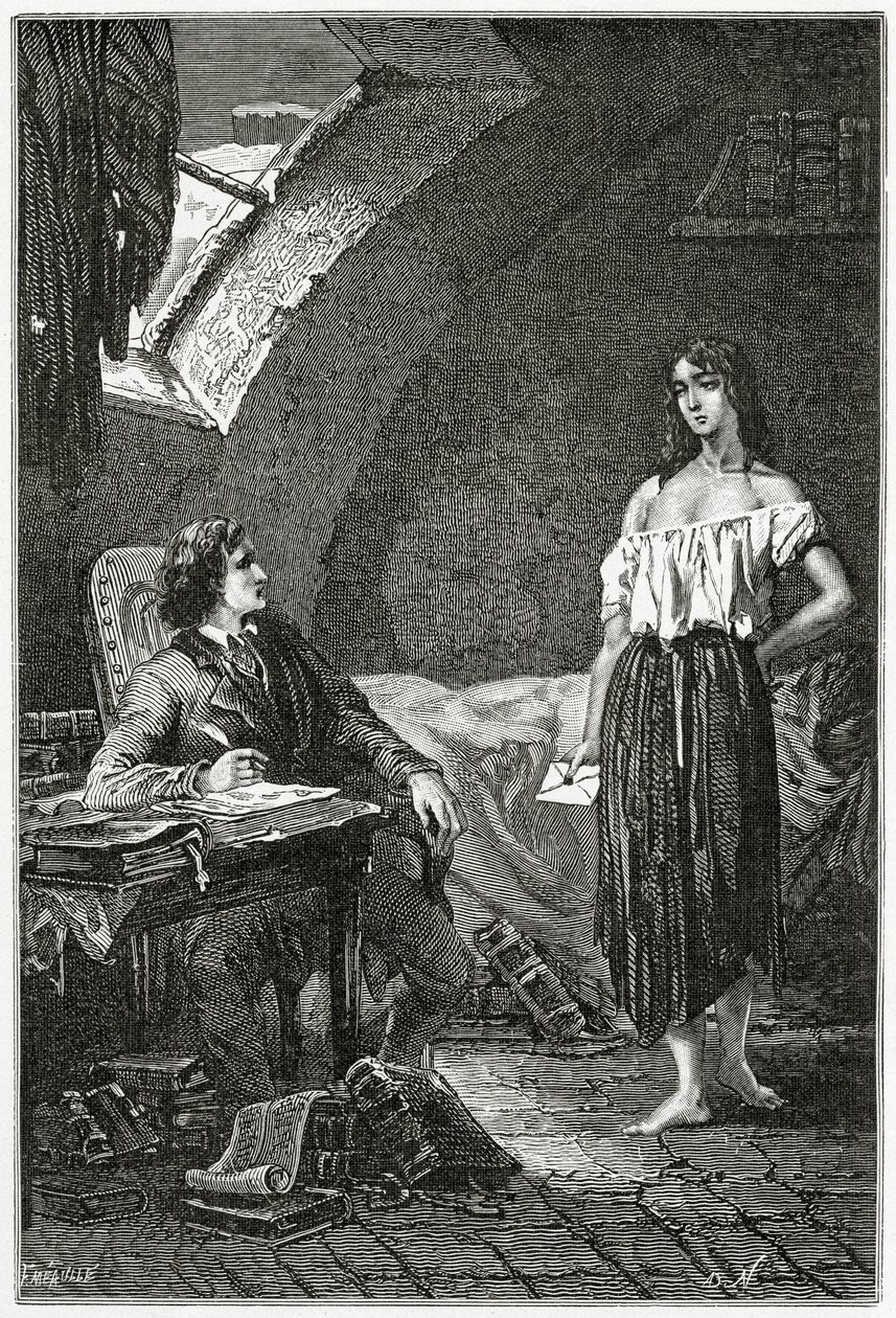 Kuvitus teoksesta Les Misérables, 18th Century (bw-kaiverrus) tekijältä Alphonse Marie de Neuville