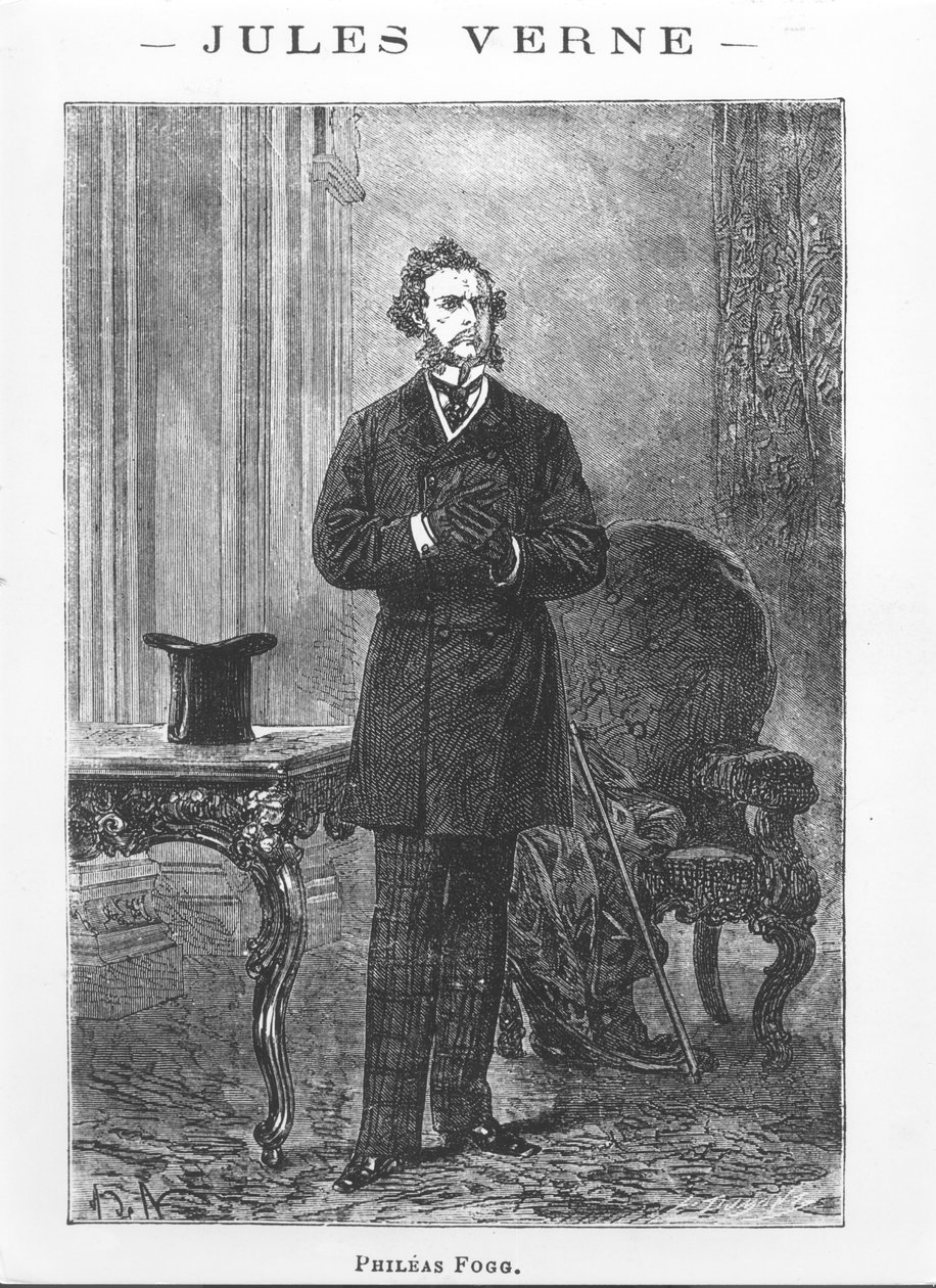 Phileas Foggin muotokuva, kuvitus Jules Vernen (1828-1905) teoksesta 