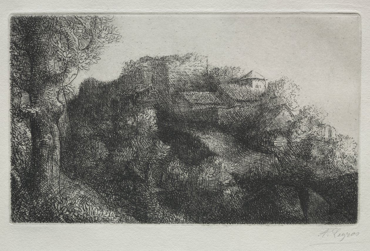Maisema (rakennuksilla) tekijältä Alphonse Legros
