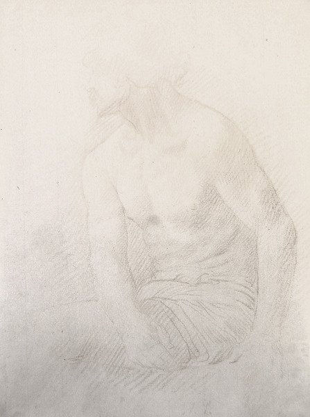 Istuva alaston mies (ruskea liitu paperille) tekijältä Alphonse Legros