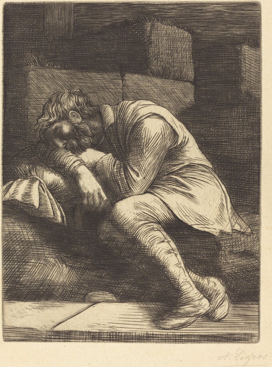 Nukkuva kerjäläinen tekijältä Alphonse Legros