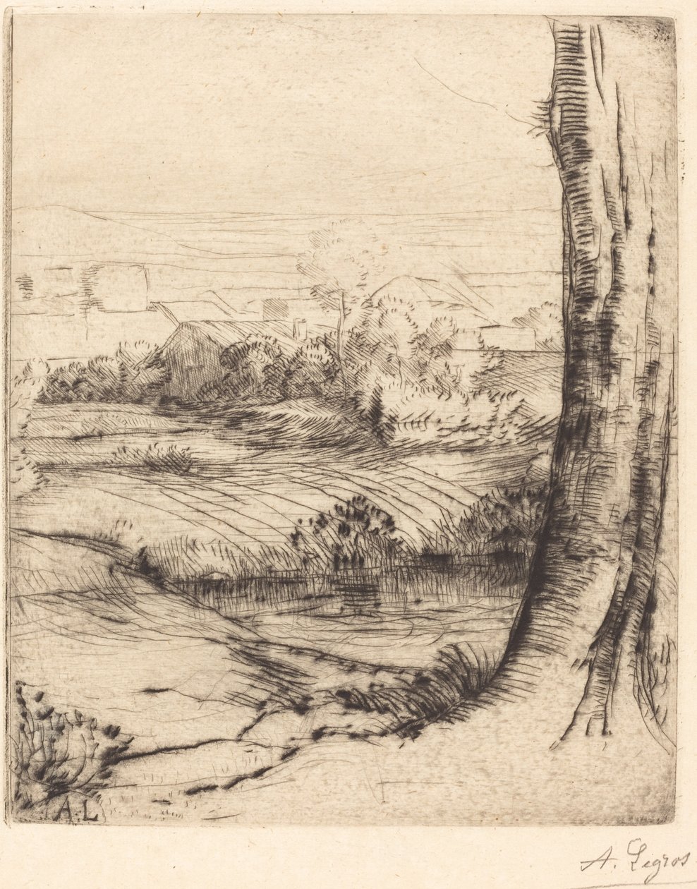 Näkymä Reeds Coin de roseaulle. tekijältä Alphonse Legros