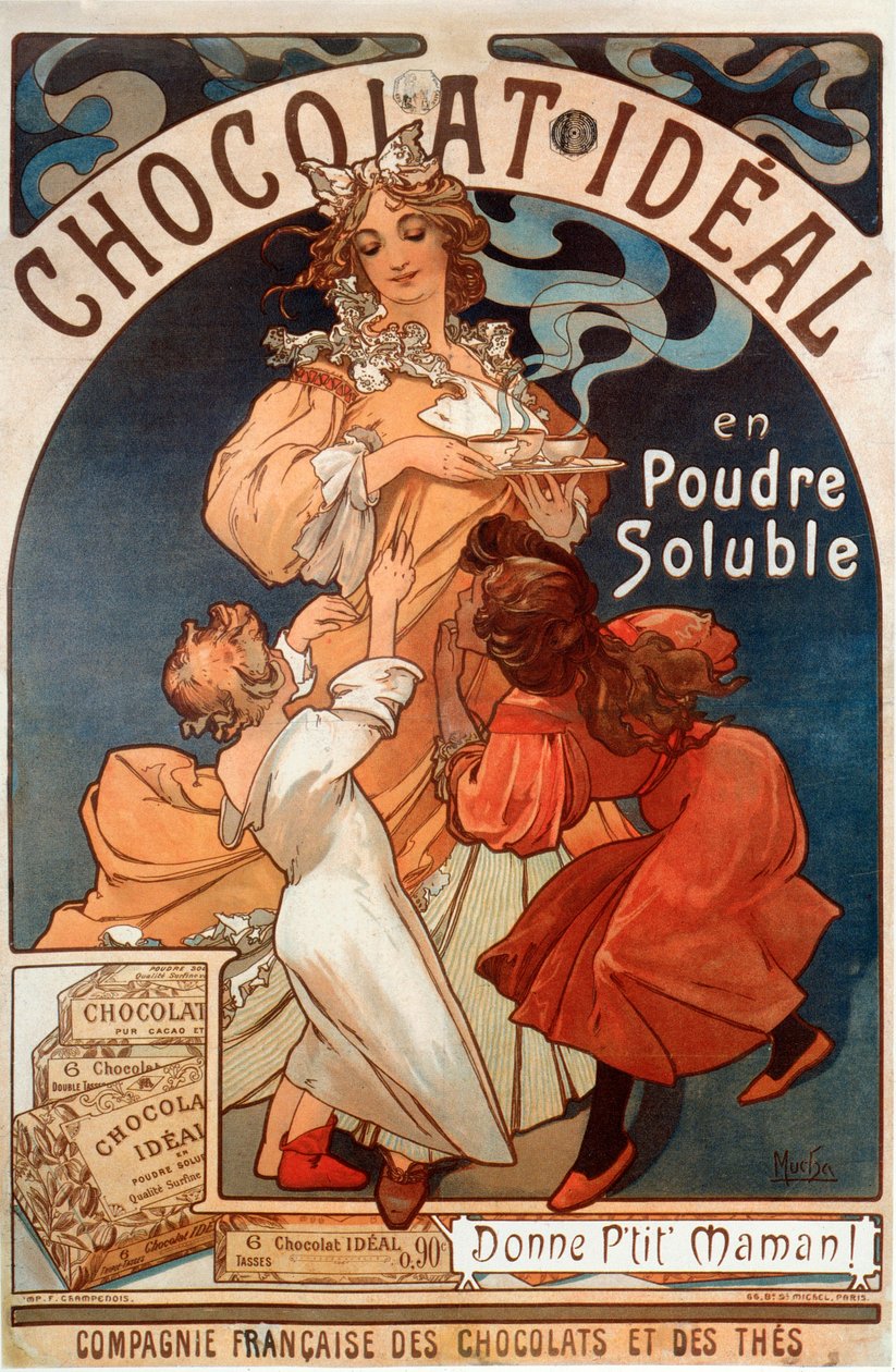 Suklaaideaalin mainosjuliste tekijältä Alphonse Mucha