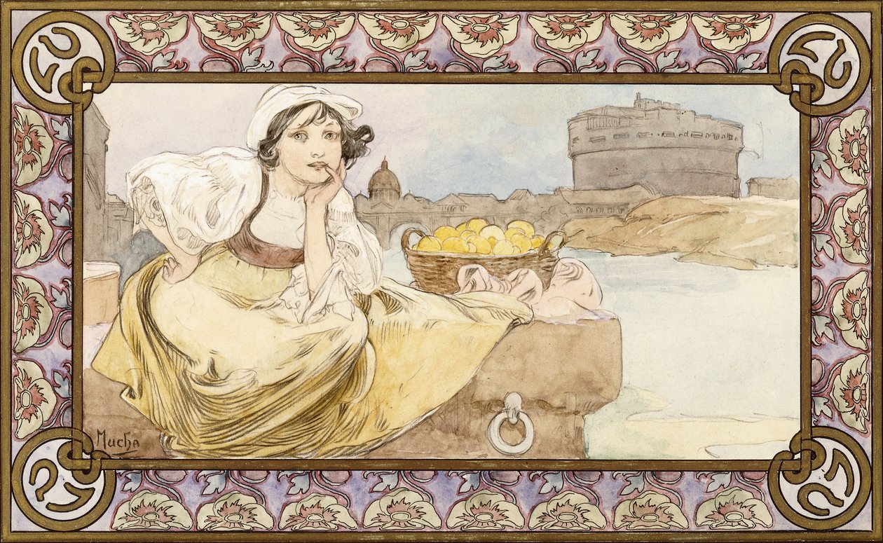 Italialainen tyttö, 1900 tekijältä Alphonse Mucha