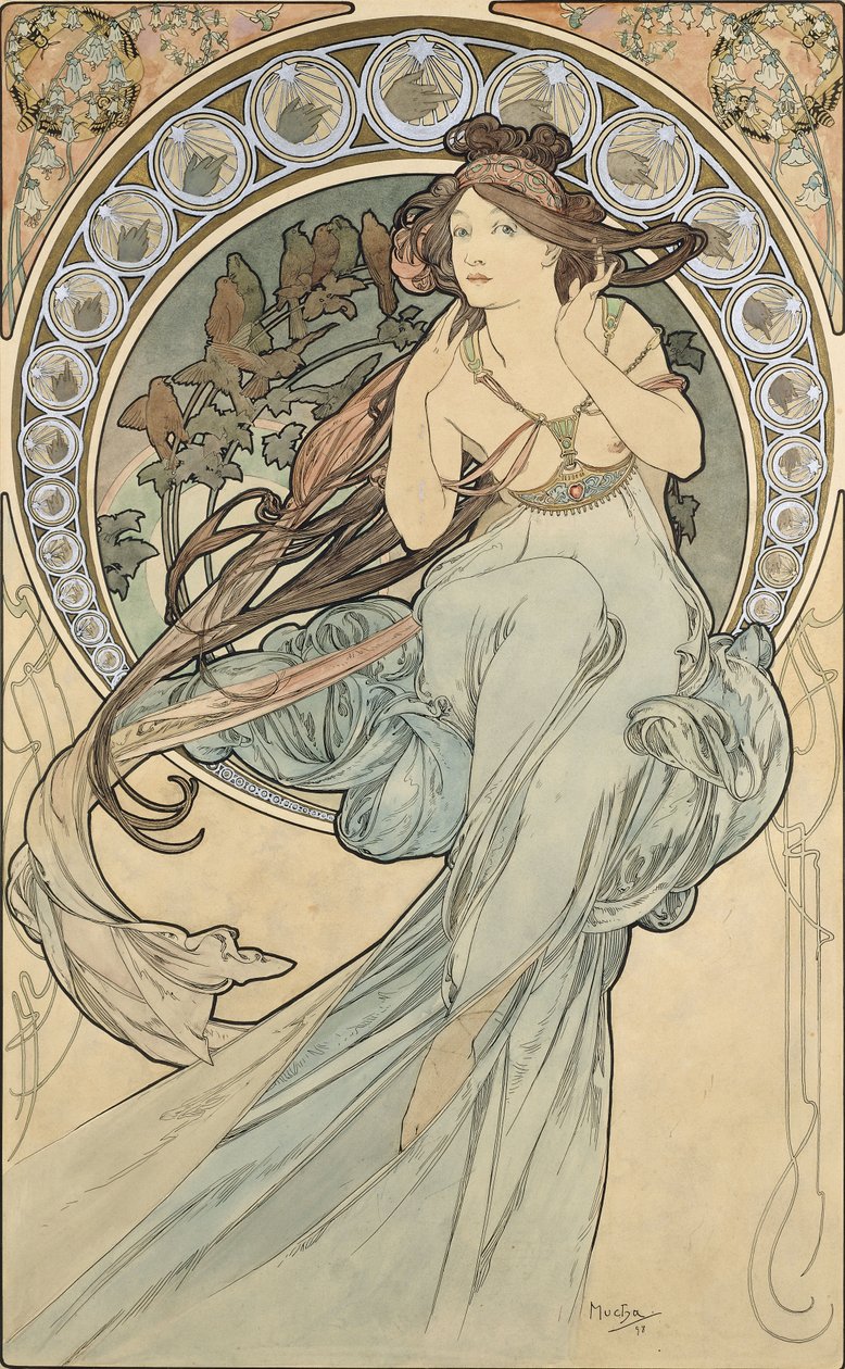 Musiikki, 1898 tekijältä Alphonse Mucha