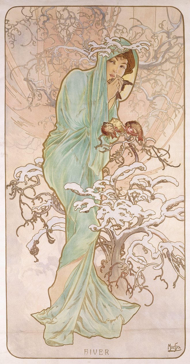 Talvi; Talvi, noin 1896 tekijältä Alphonse Mucha