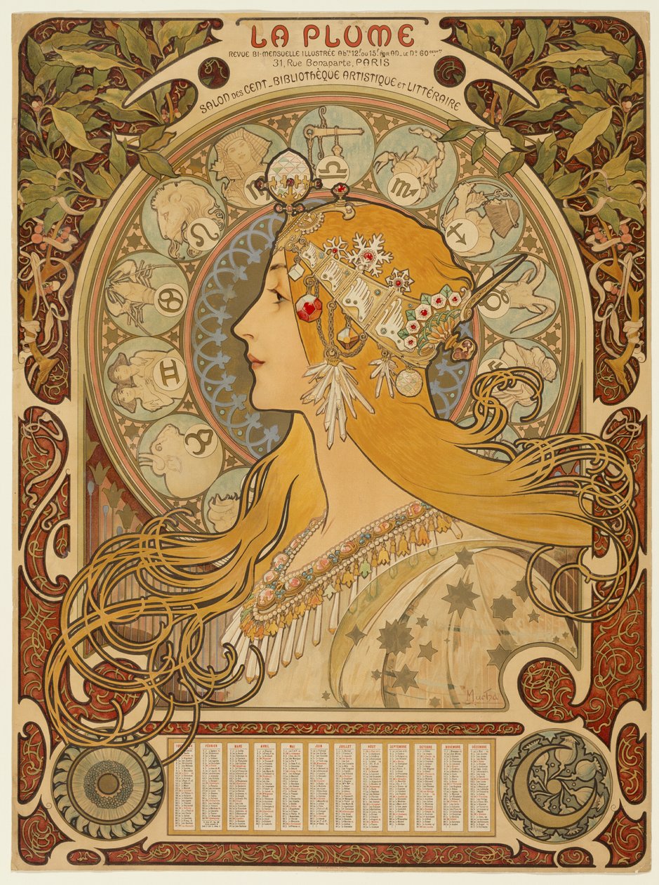 Zodiac ("The Feather") tekijältä Alphonse Marie Mucha