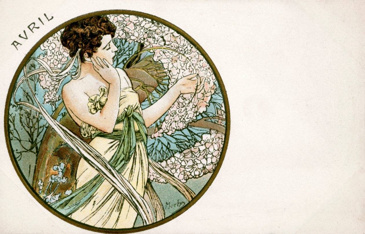 "Huhtikuu", 1900 tekijältä Alphonse Mucha