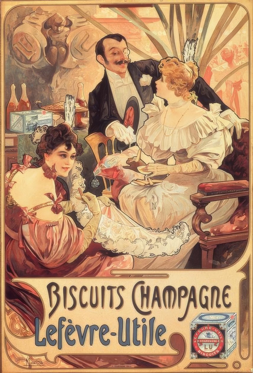 Keksit Samppanja / Lefèvre-Utile tekijältä Alphonse Mucha