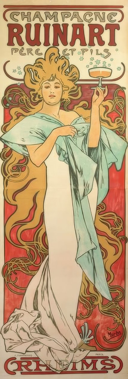Champagne Ruinart isä ja poika tekijältä Alphonse Mucha