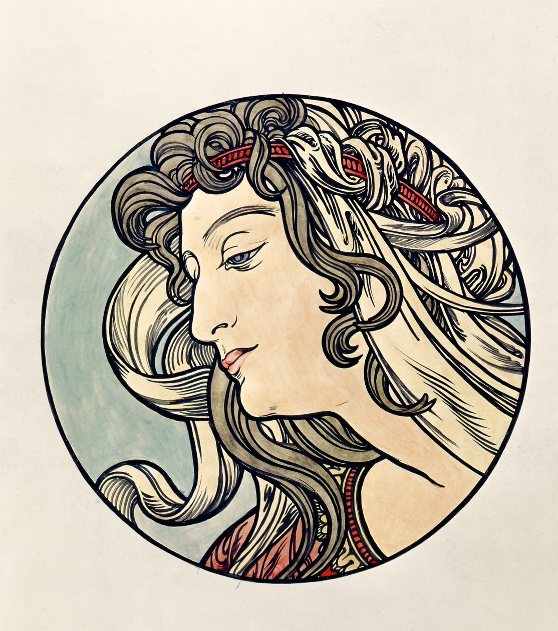 Naisen pää tekijältä Alphonse Mucha