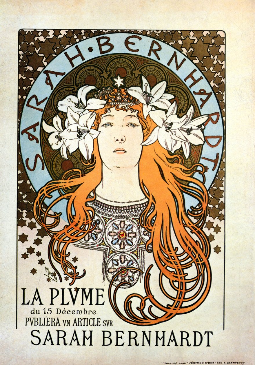 Sarah Bernhardt, La Plume, 15. joulukuuta 1896. tekijältä Alphonse Mucha