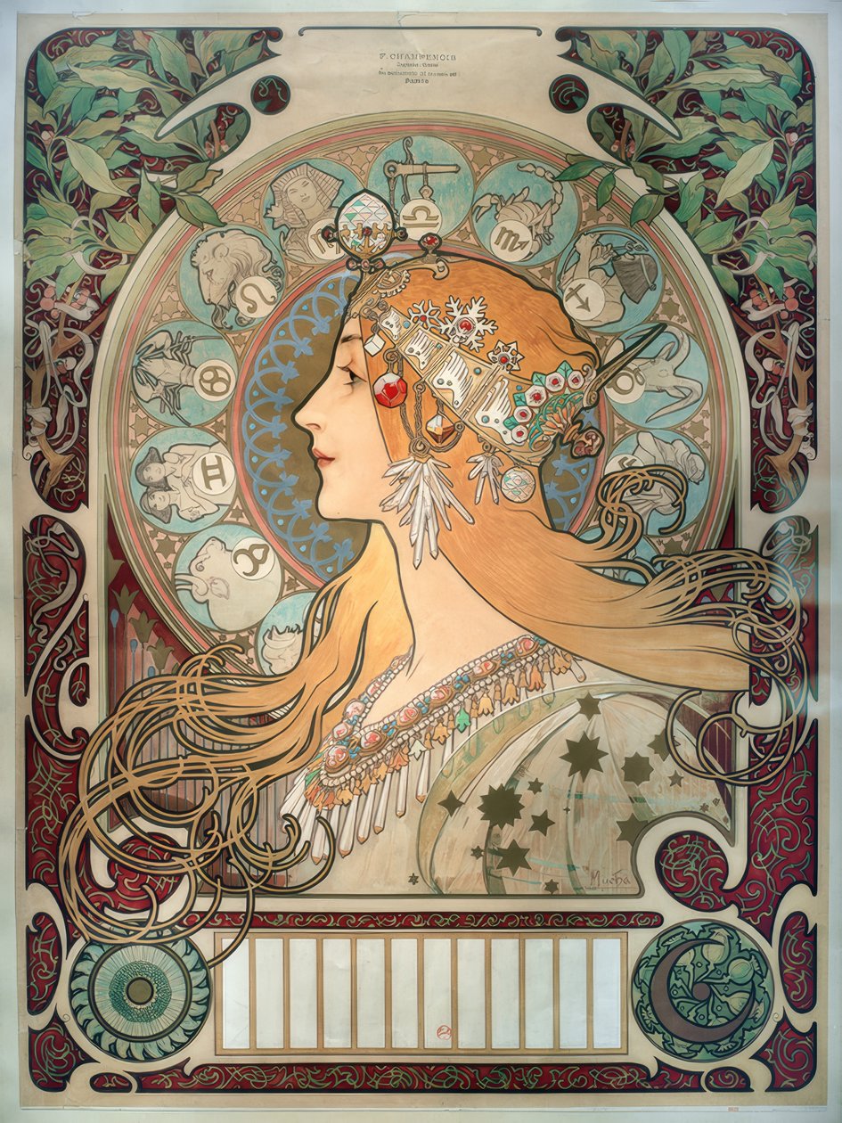 Zodiac kalenteri tekijältä Alphonse Mucha