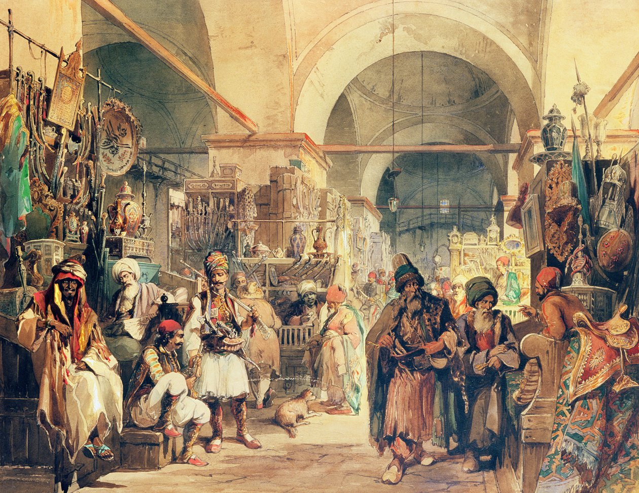 Turkkilainen basaari, 1854 (kynä ja wc paperilla) tekijältä Amadeo Preziosi
