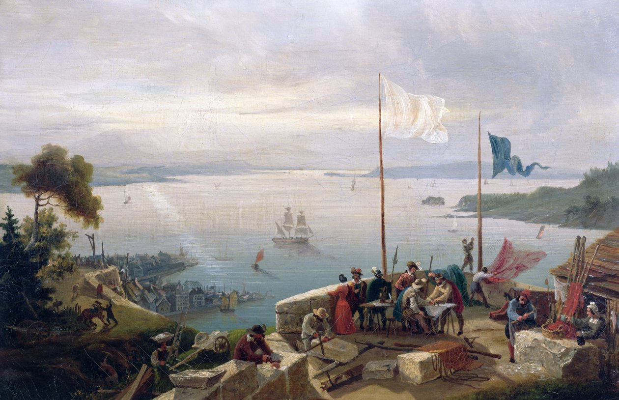 Samuel de Champlain perusti Quebecin kaupungin vuonna 1608, 1848 tekijältä Ambroise Louis Garneray