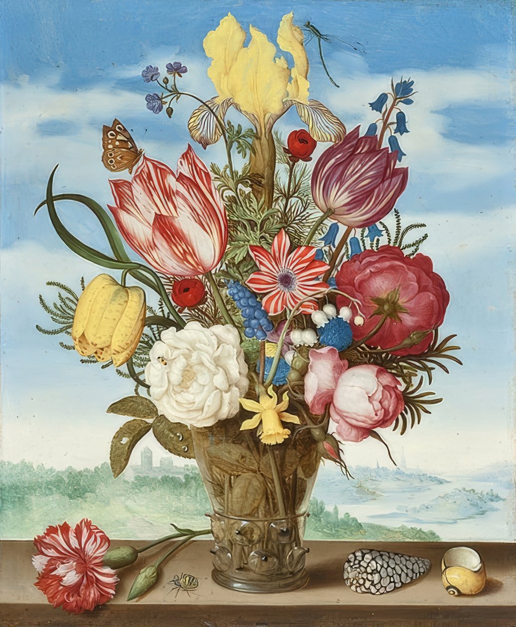 Kukkakimppu reunalla. 1619 tekijältä Ambrosius the Elder Bosschaert