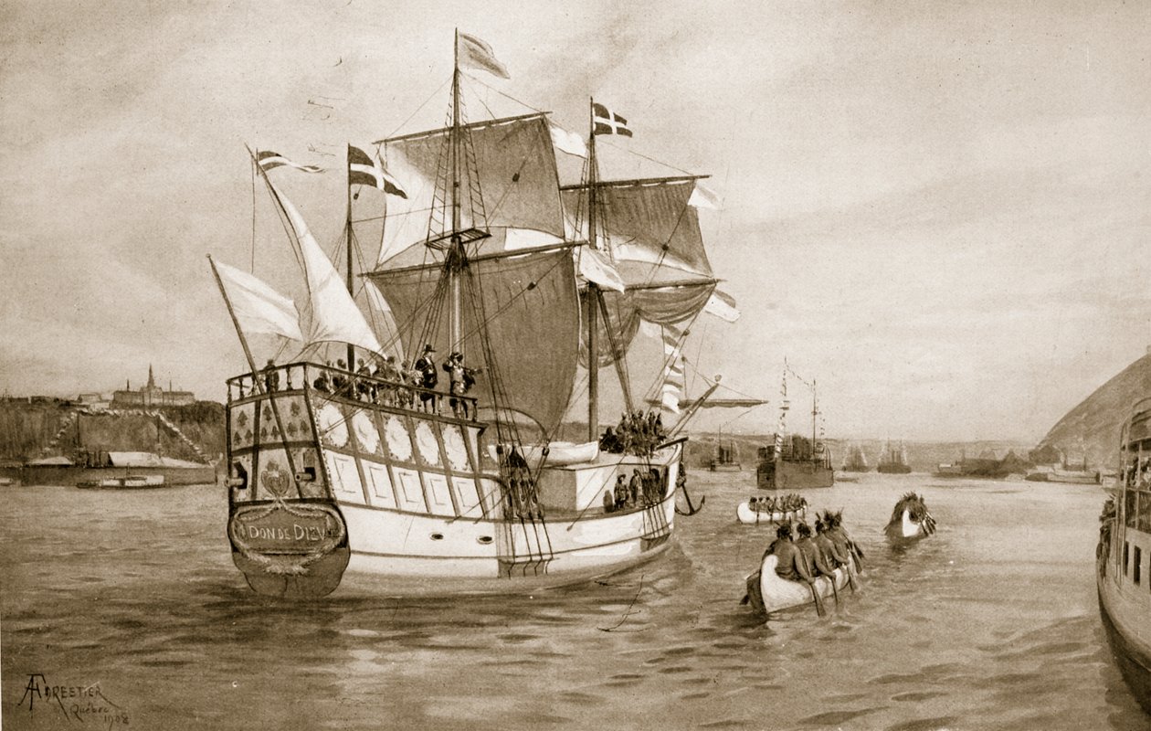 Quebecin juhlat, 1908: Champlainin laiva lähestyy kaupunkia tekijältä Amedee Forestier