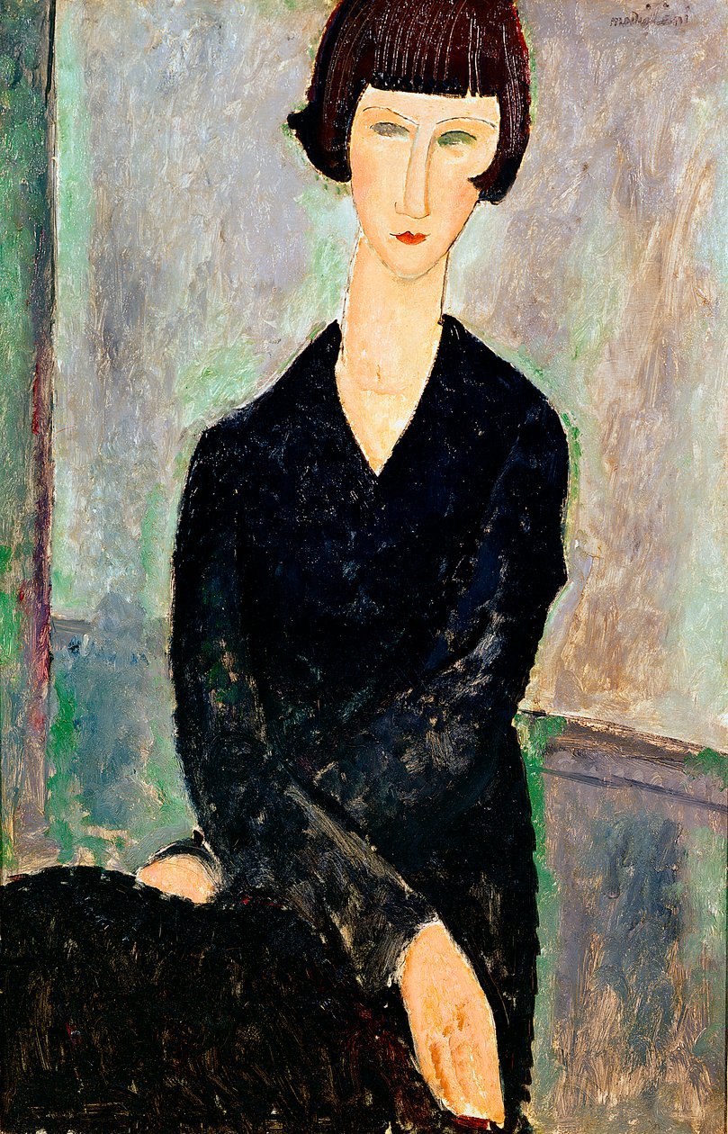 Nainen mustassa mekossa (öljy) tekijältä Amedeo Modigliani