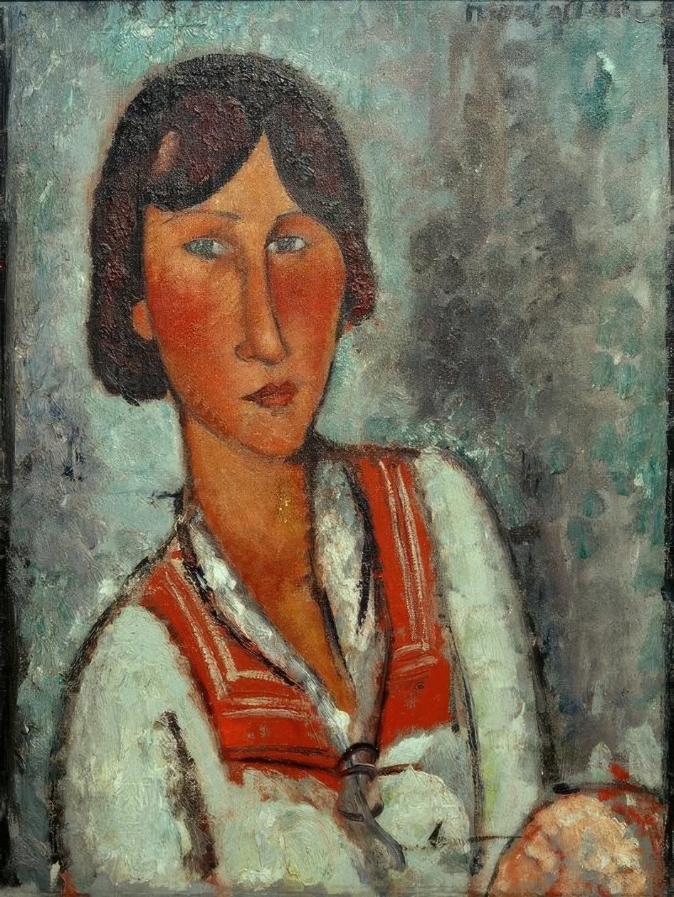 Brustkuva einer jungen Frau mit Matrosenkragen tekijältä Amedeo Modigliani
