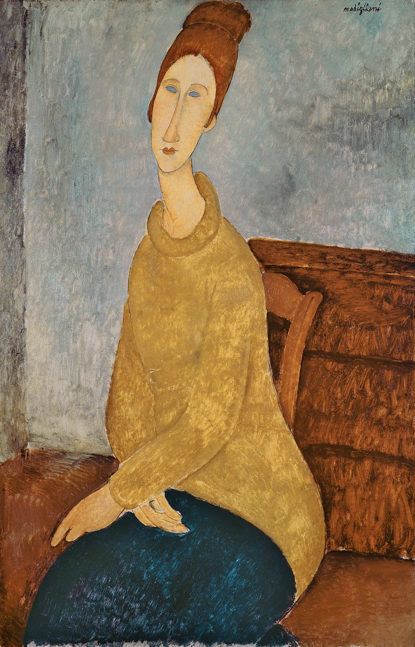 Jeanne Hebuterne keltaisessa puserossa, 1918-19 tekijältä Amedeo Modigliani