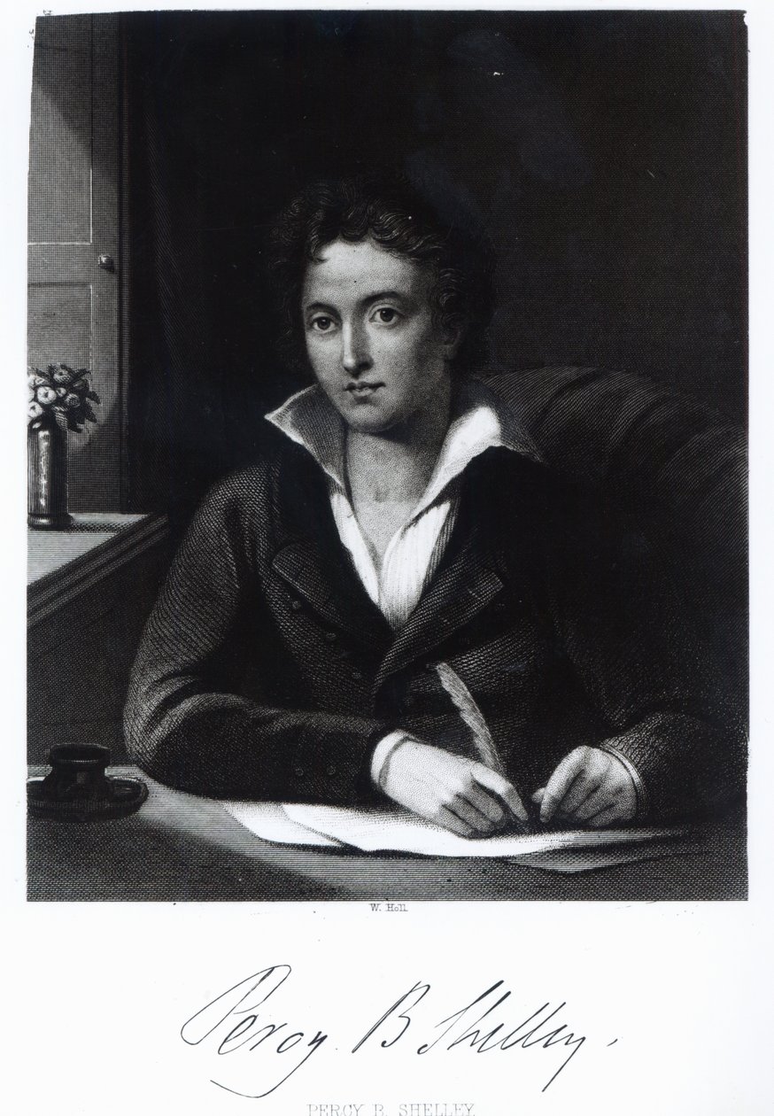 Percy Bysshe Shelley, kaiverrettu William Hollin toimesta. tekijältä Amelia Curran