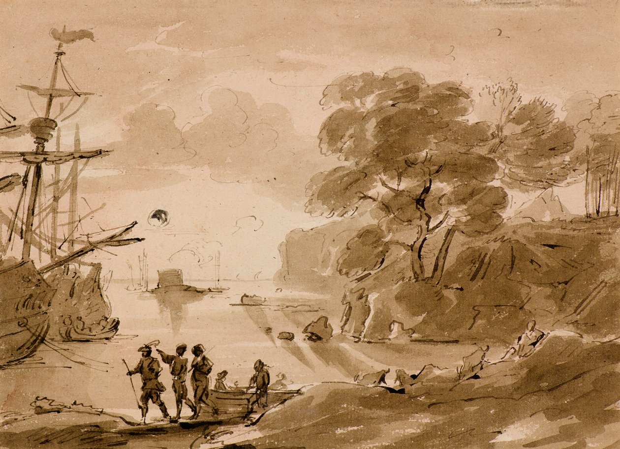 Nimetön [rannikkokohtaus], n. 1803 (kynä ja pesu) tekijältä Amelia Long