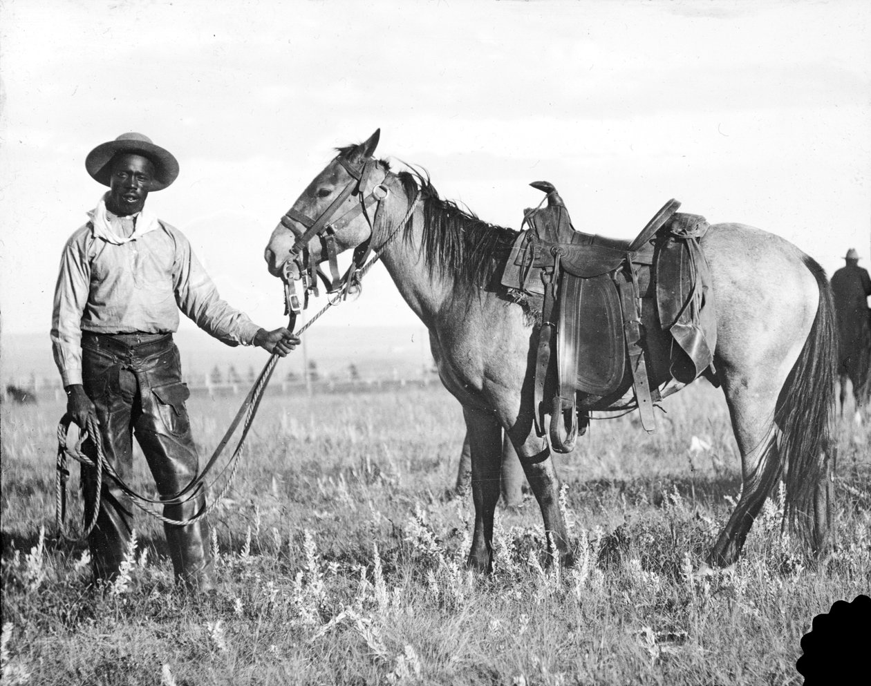 Musta cowboy ja hevonen, n.1890-1920 tekijältä American Photographer
