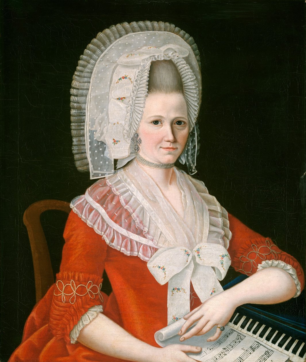 Nainen, jolla on suuri valkoinen lippalakki tekijältä American 18th Century