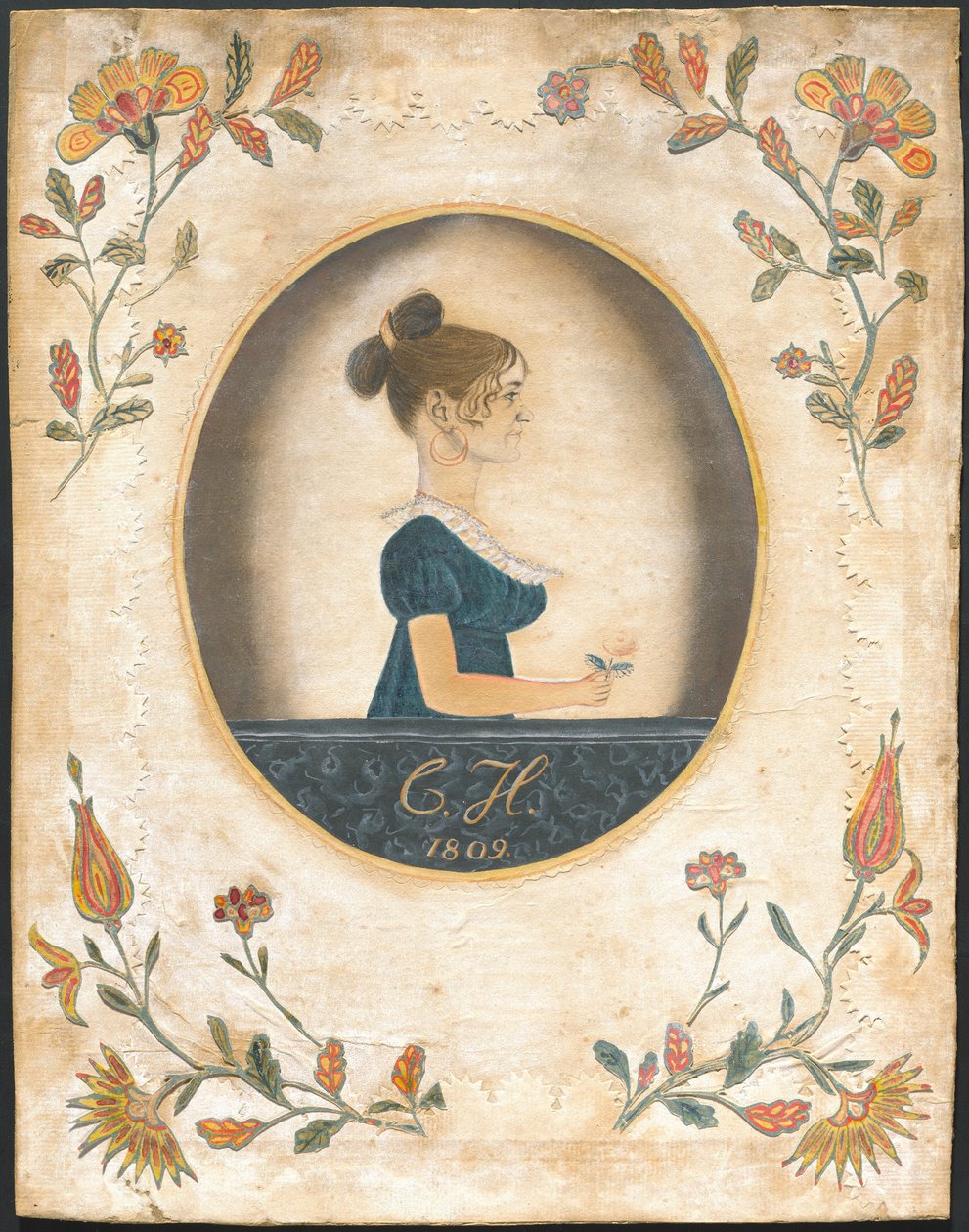 Nainen pitelee ruusua tekijältä American 19th Century