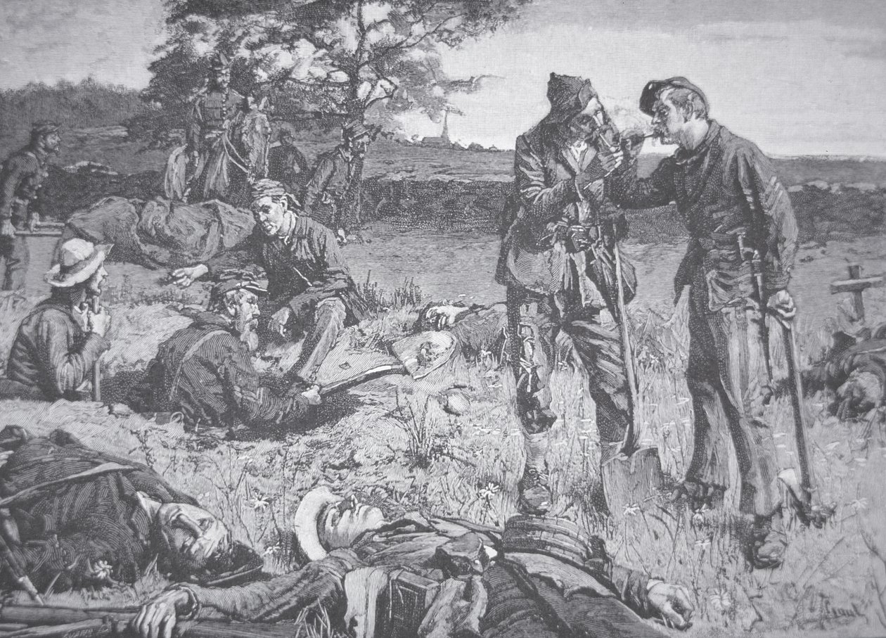 Rivien välissä aselevon aikana (litho) tekijältä American School
