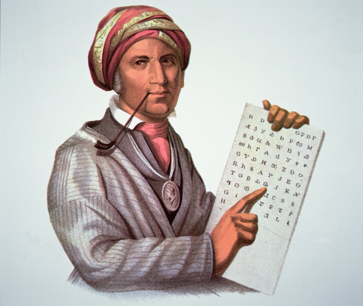 Cherokee Scholar, Sequoyah (1776-1843) (väri litho) tekijältä American School